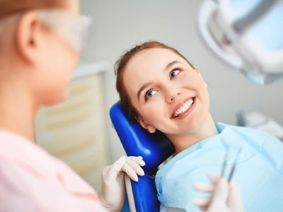 Woman sitting in dentist office